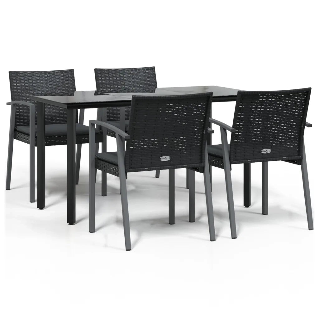 Set Pranzo da Giardino 5pz con Cuscini in Polyrattan e Acciaio