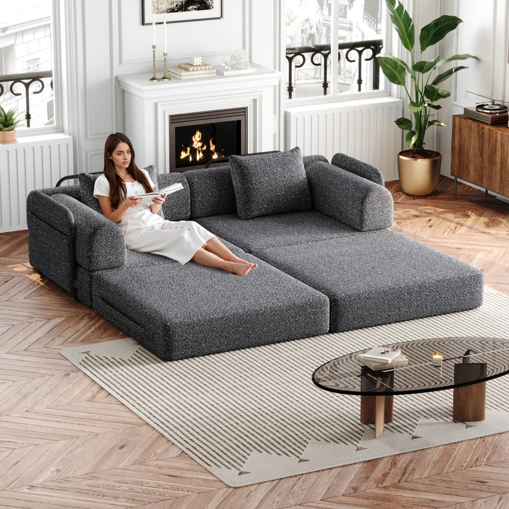 DIVANO LETTO 2-in-1 con vano bracciolo, Chenille Grigio