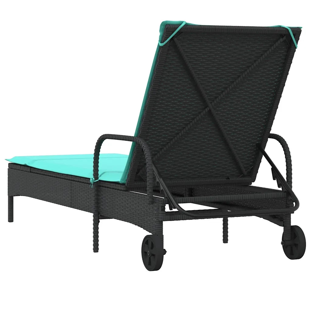 Lettino prendisole con ruote e Cuscino in Polyrattan Nero 368316