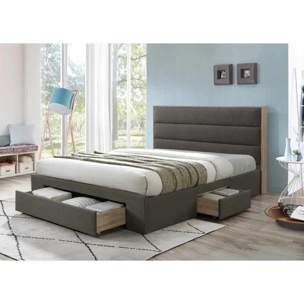 Letto OTTAWA – 180x200 cm colore grigio e rovere con cassetti e rete inclusa