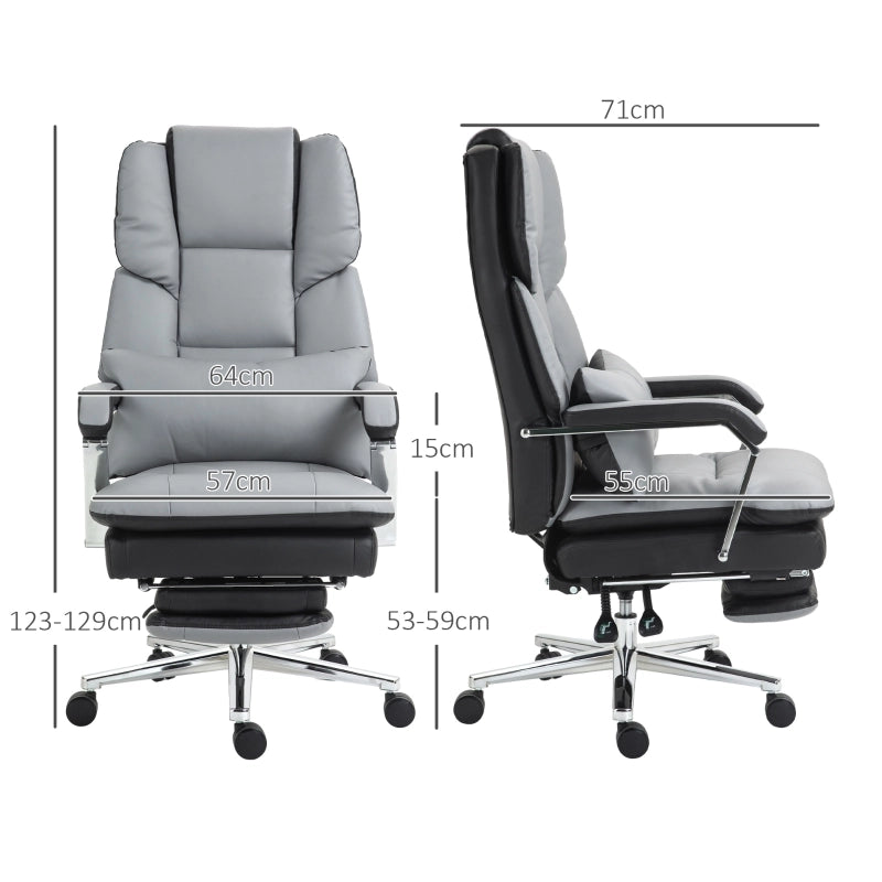 Sedia da ufficio ergonomica con schienale reclinabile e poggiapiedi estensibile, altezza regolabile in similpelle grigia