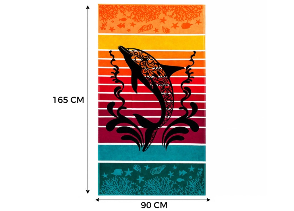 Telo Mare Jacquard Spugna Asciugamano Spiaggia Disegno Dolphin Jump - Telo Mare - Rosso
