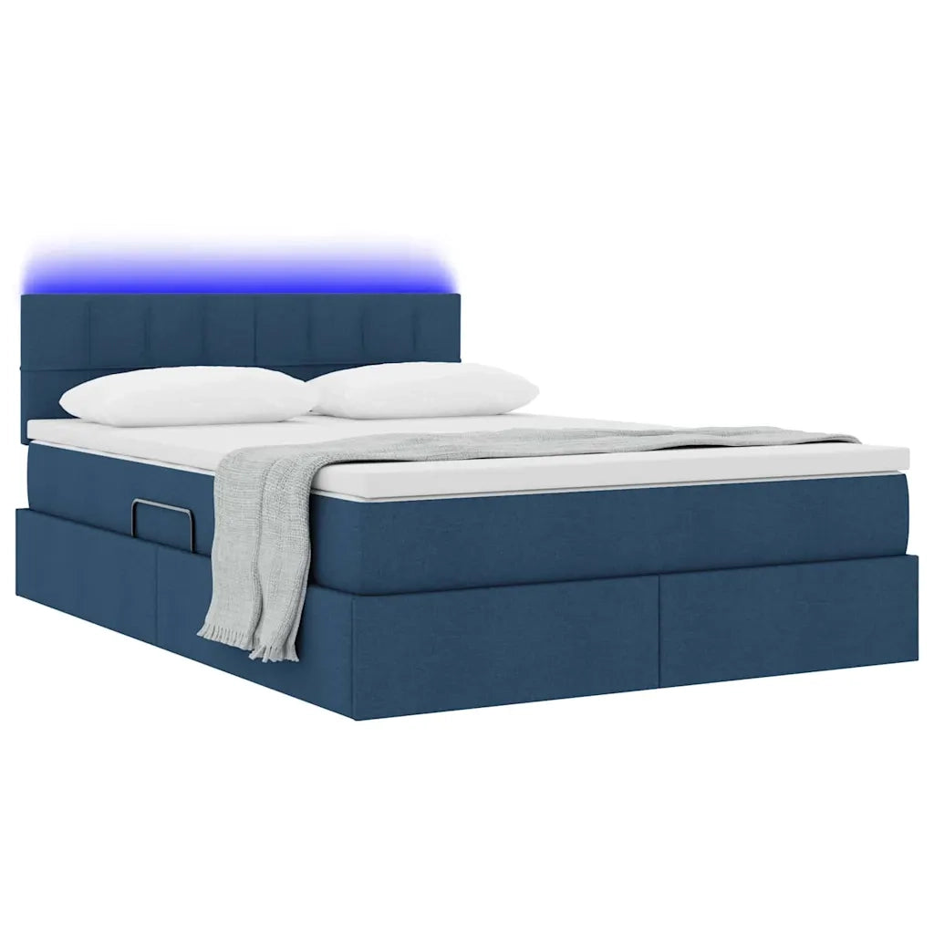 Letto con contenitore LED e materasso Blu 140 x 190 cm Tessuto