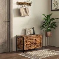Cassapanca in Legno da 95L Stile Industriale con Coperchio e Cerniera di Sicurezza, 80x40x49cm, Marrone
