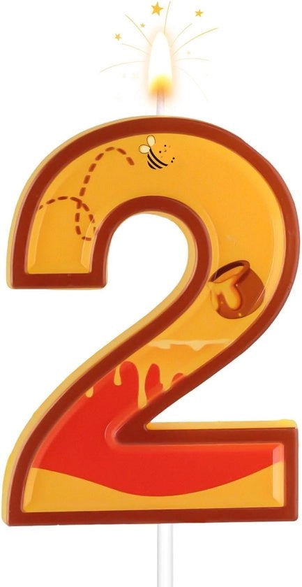 Candele per compleanni Giallo Tema - Orso - Numero 2 - Paraffina - 13,5 cm - Sicure e affidabili - Candela per torta