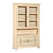 Vetrina in legno arte povera avorio pennellato e decori 116x38x198 - Mobili 2G