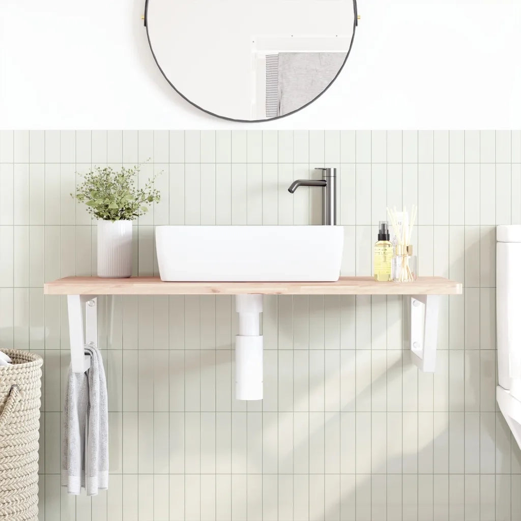 vidaXL Ripiano a Parete per Lavabo in Acciaio e Massello di Faggio