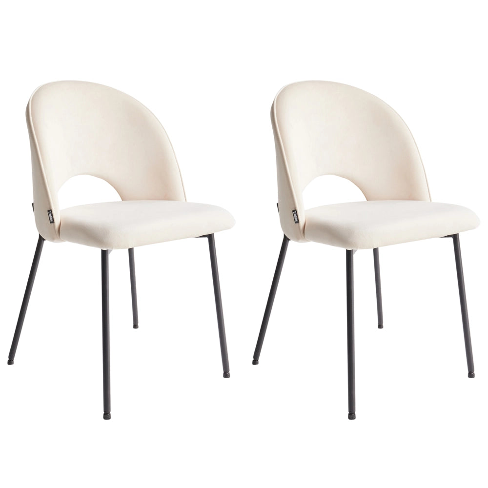 Set di 2 sedie da pranzo rivestimento in tessuto beige gambe nere glamour retrò