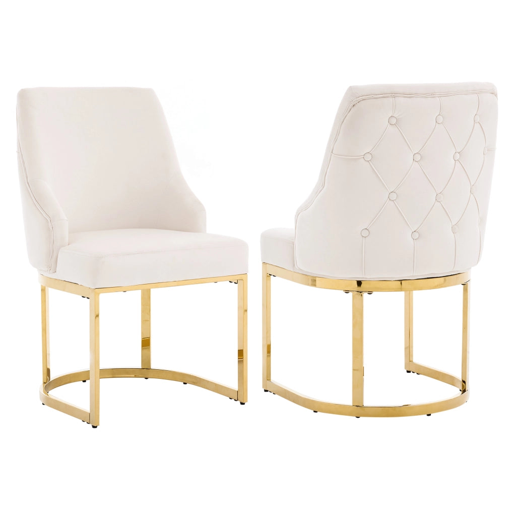 Set di 2 sedie in velluto 81.99x54.0x53.49 cm con schienale trapuntato; metallo beige e oro