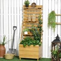 Letto Rialzato con 3 Scaffali, con Supporto per Rampicanti, Resistente alle Intemperie, Legno Massello, 63 cm x 39 cm x 160 cm, Naturale