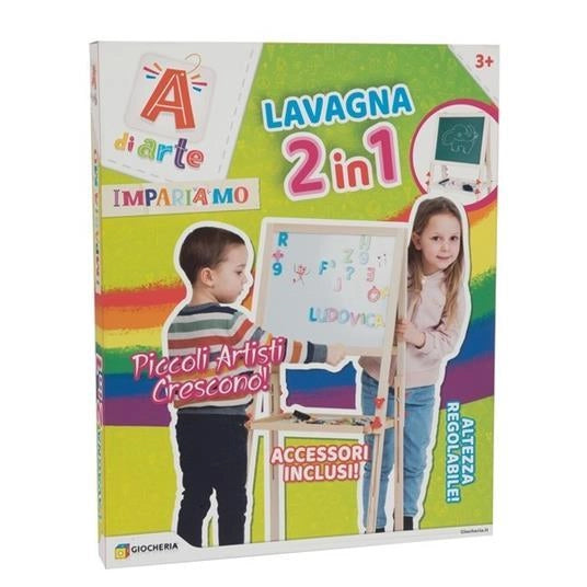 Lavagna,A di Arte Lavagna 2in1 lavgan nera per gessetti e lavagna magnetica altezza regolabile,Giocheria, Eta 3+