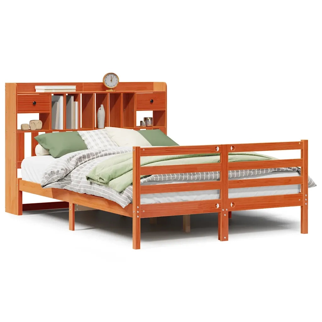 Letto Libreria senza Materasso Marrone Cera 160x200 cm in Pino 3321958