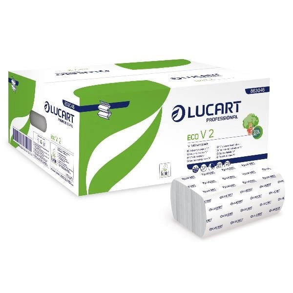 Asciugamani piegati a v 2 veli lucart eco v2 bianco 20 conf. da 192 pezzi - 863046 - 114368