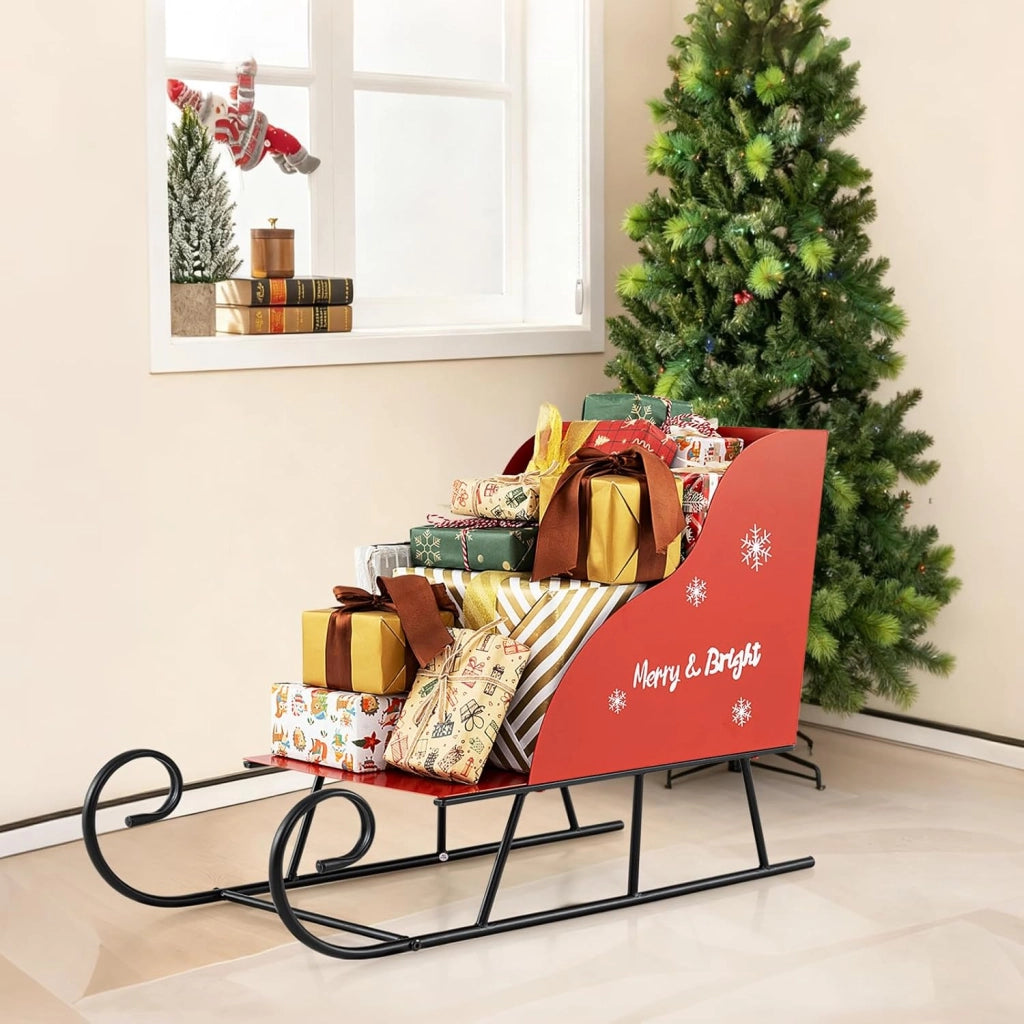 SOARS Decorazioni Natalizie, Slitta Natalizia in Metallo, Ampio Spazio per Regali di Natale, Giocattoli, Stabile, Addobbi Natalizi per Esterno Interno per Casa, Ufficio (73,5 X 31 X 50,5 CM)