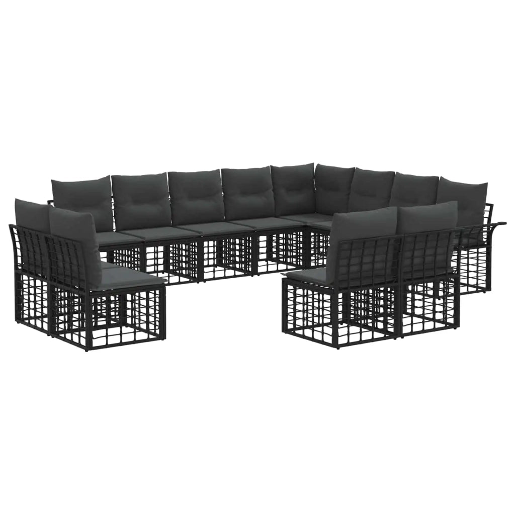 Set di divani da esterno 12 pcs Nero e Grigio scuro Poliestere