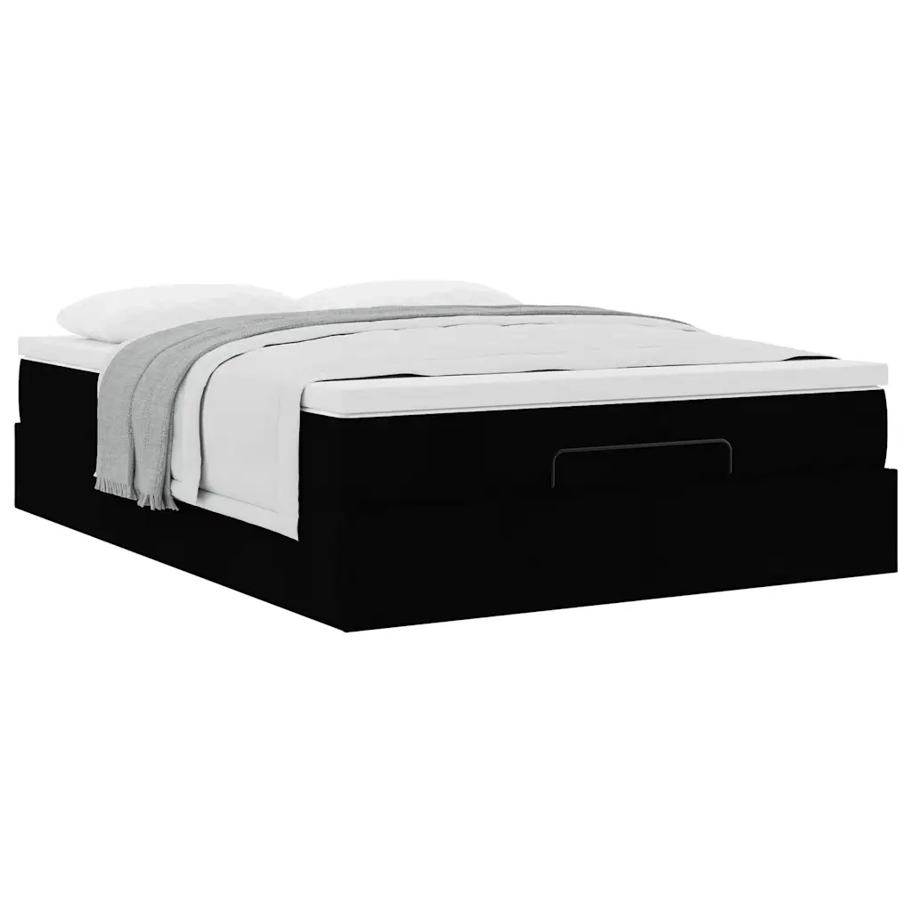 Struttura Letto Pouf con Materasso Nero 140x200 cm Similpelle 3311041