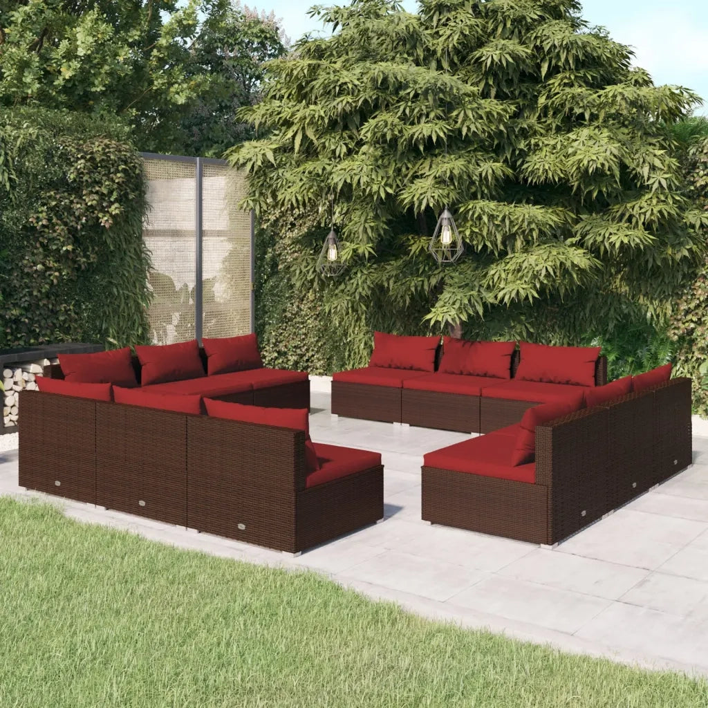 Set Divani da Giardino 12 pz con Cuscini in Polyrattan Marrone cod mxl 34781