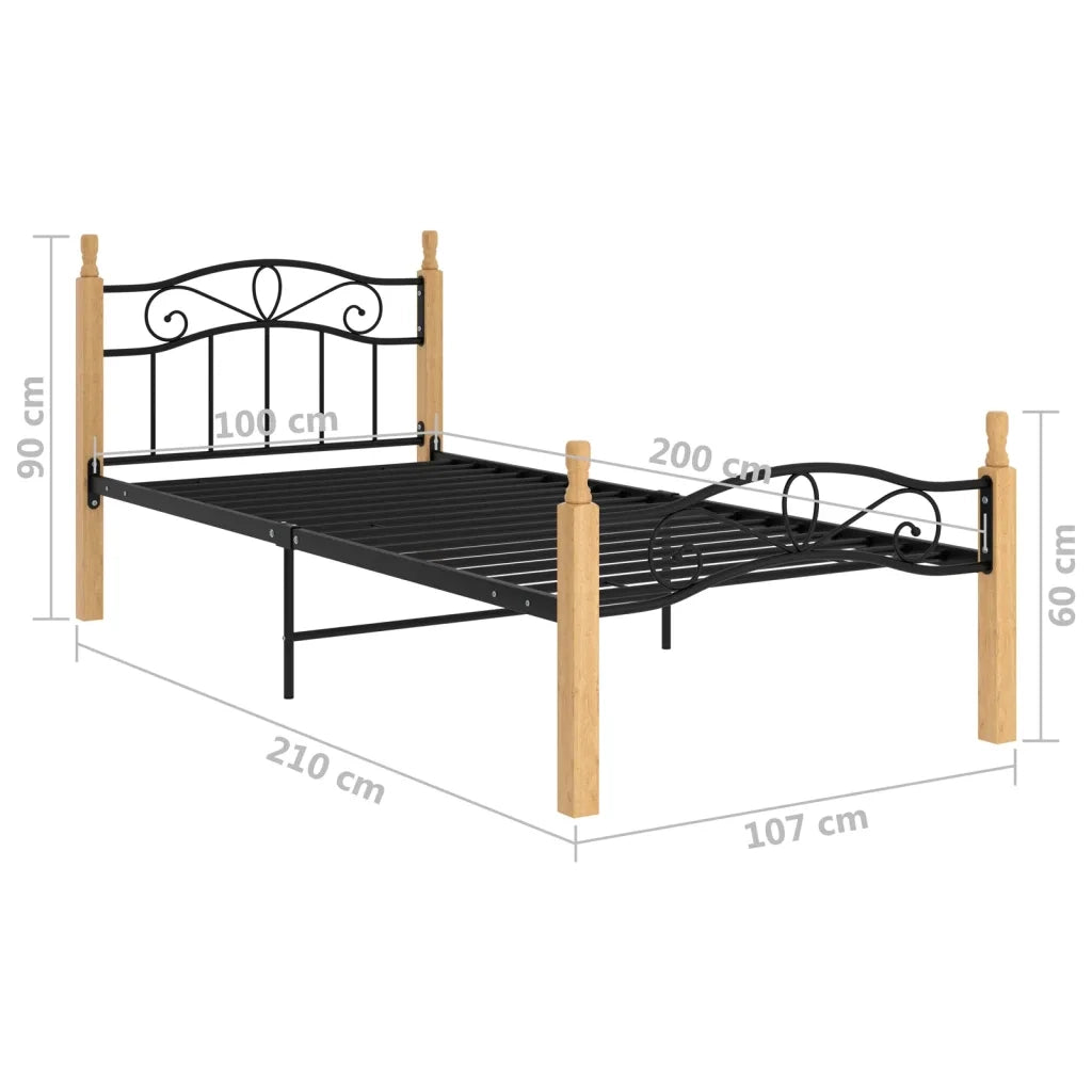 Giroletto Nero in Metallo e Legno Massello di Rovere 100x200 cm 324912