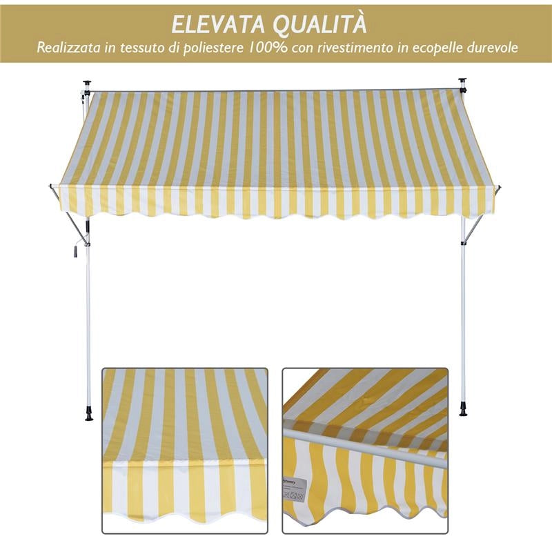 TENDA DA SOLE A MURO CON PALI DI SUPPORTO 300 X 150 CM  COLORE BIANCO E GIALLO
