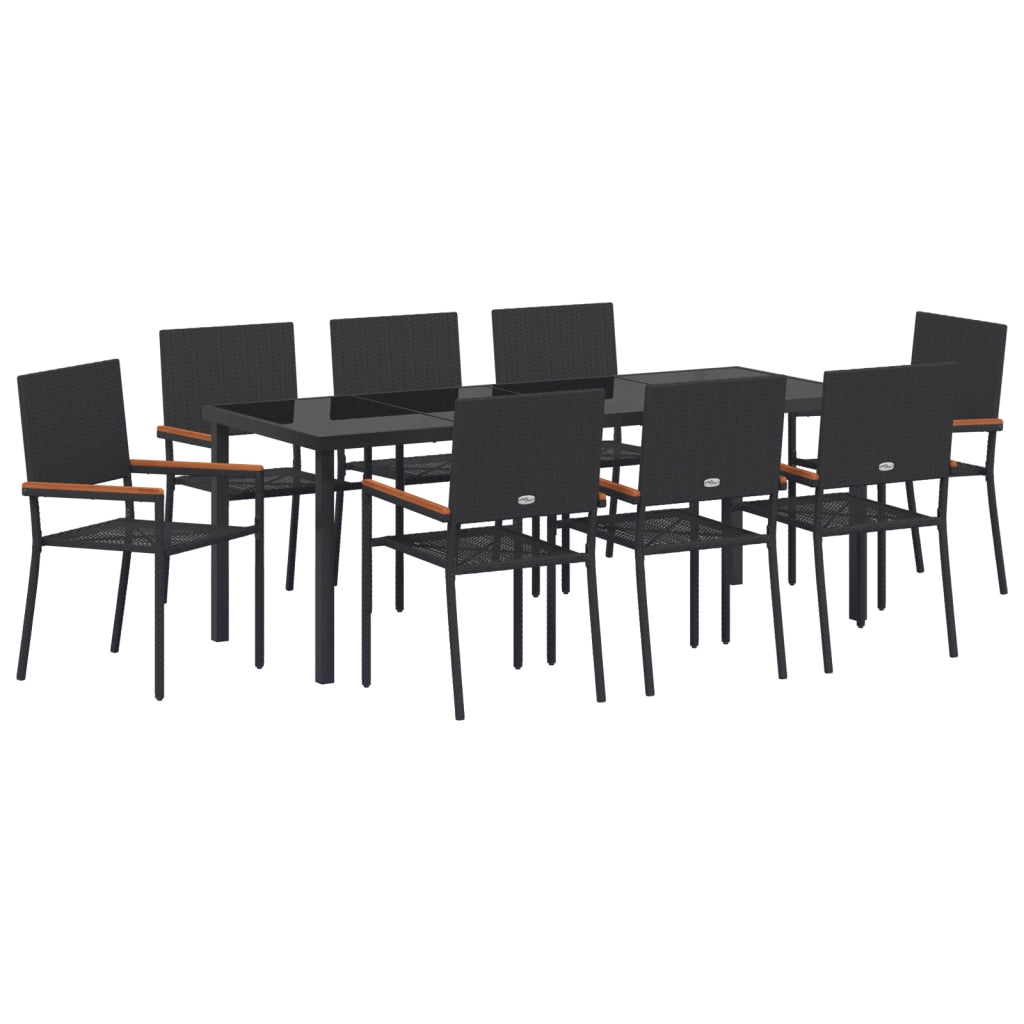 Set da Pranzo Giardino 9 Pezzi Nero Polyrattan