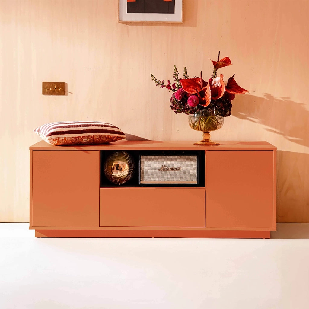 Oviala - Mobile TV moderno rettangolare L140 cm mattone
