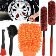 Set di pulizia per auto, 5 pezzi, set di pulizia per auto, set di borsette per pulizia auto, set di accessori per auto interno ed esterno, griglia di ventilazione, cruscotto, ruote motrici, set di pulizia per uso domestico