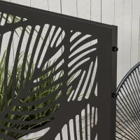 Paravento da Esterno Decorativo in Acciaio Traforato con Design a Foglie, 122x198cm, Nero