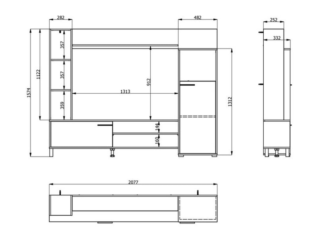 Mobile Soggiorno Rovato, Parete Attrezzata 8 Ripiani, 207.5x33x157.5h cm Marrone Rovere Nodi