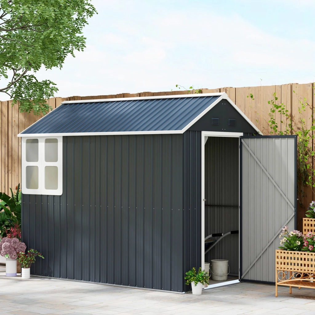 Box da giardino in acciaio 4 m2 con porta con finestra; 259 x 172 x 222 cm; grigio scuro