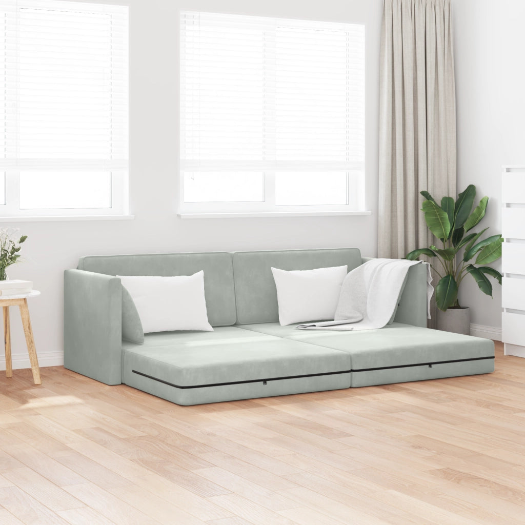 Divano Letto a Terra 2-in-1 Grigio Chiaro 213x144x60 cm Velluto