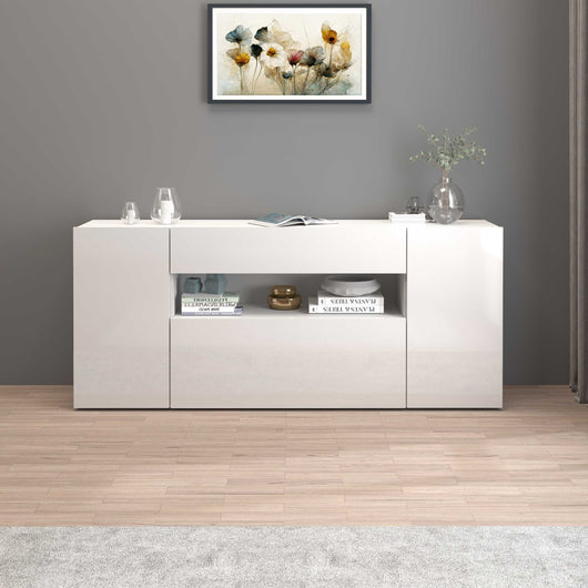 WHOUS Credenza Soggiorno Bianco Lucido, Made in Italy STILE: 2 ante 1 ribalta e 1 cassetto