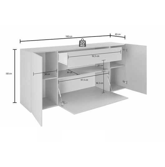 WHOUS Credenza Soggiorno Bianco Lucido, Made in Italy STILE: 2 ante 1 ribalta e 1 cassetto