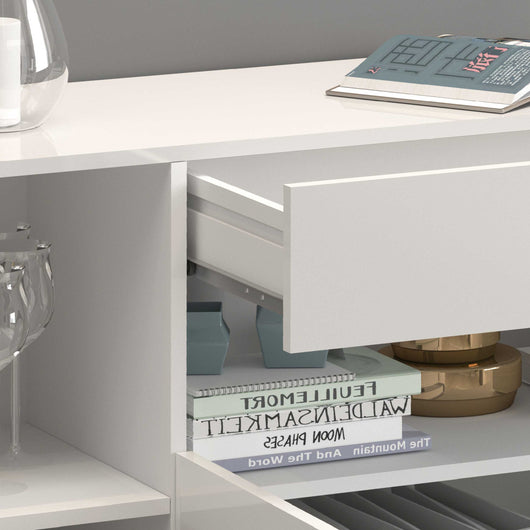 WHOUS Credenza Soggiorno Bianco Lucido, Made in Italy STILE: 4 ante e 1 cassetto