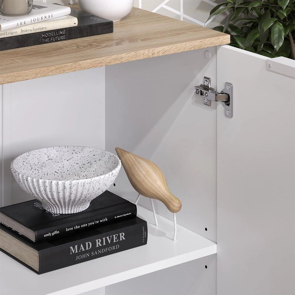 Credenza Wido, Bianco, 50 x 80 cm con ripiano, per la conservazione e l'organizzazione salvaspazio