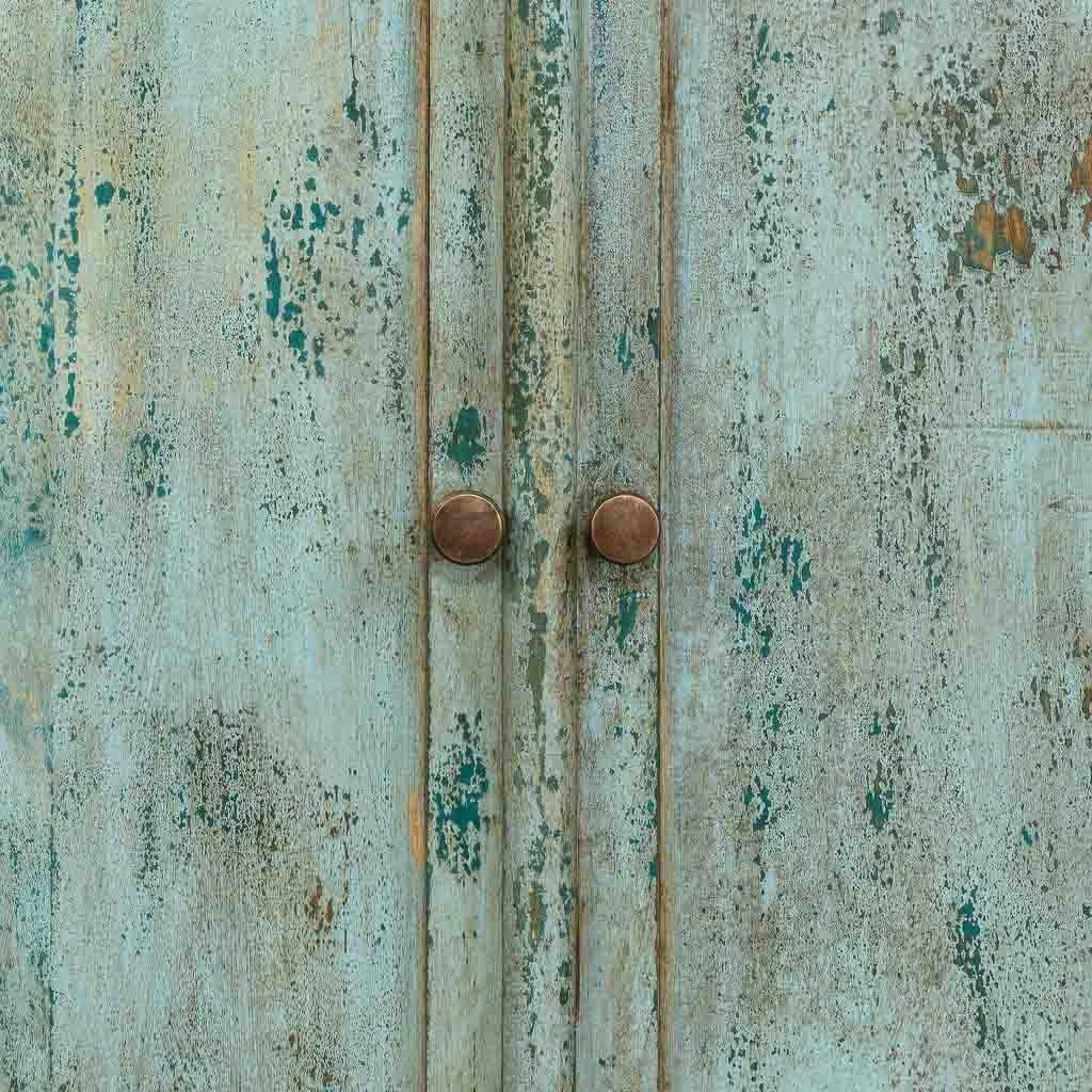 Mobile da ingresso artigianale in legno turchese 85x40x100h cm