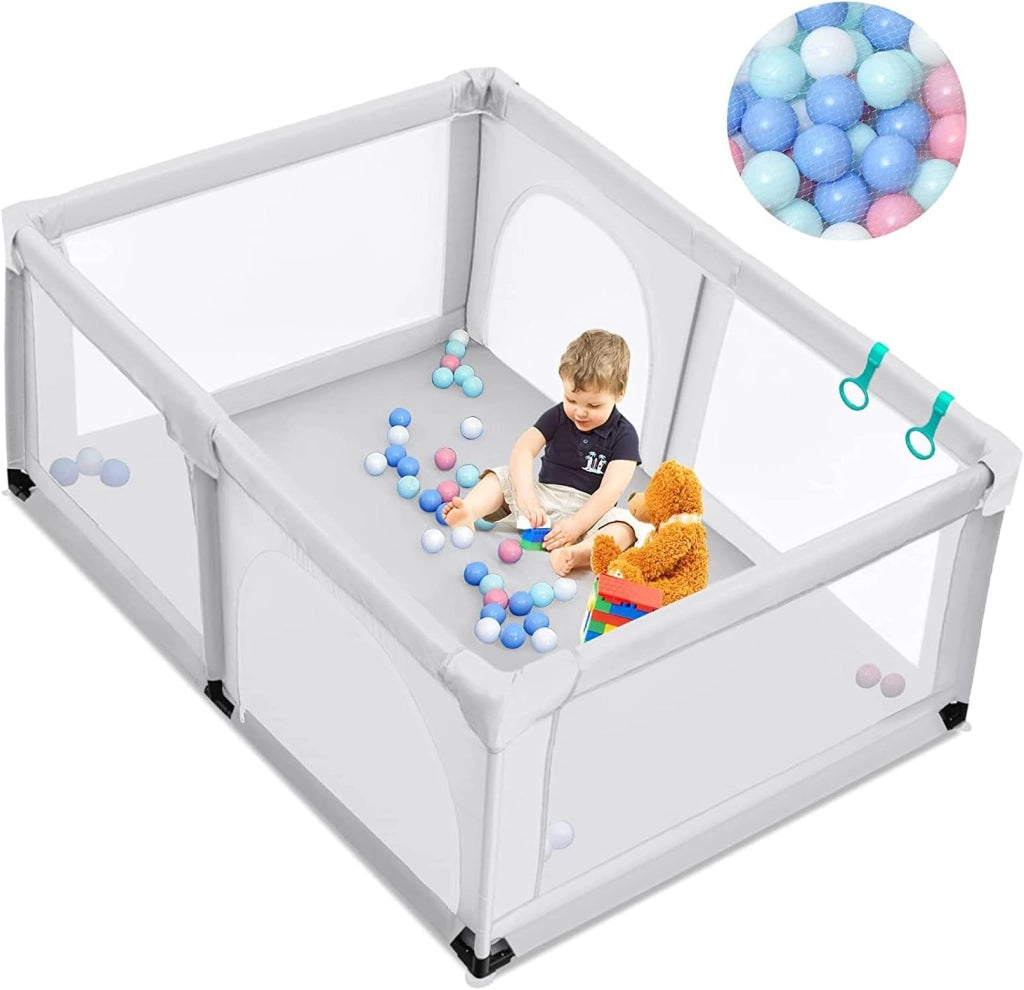 Box per Bambini, Centro Attività Portatile e Sicuro per Bambini, Box Colorato con Cancello, Recinto Extra per Interno ed Esterno con Rete Traspirante Durevole (Grigio scuro)