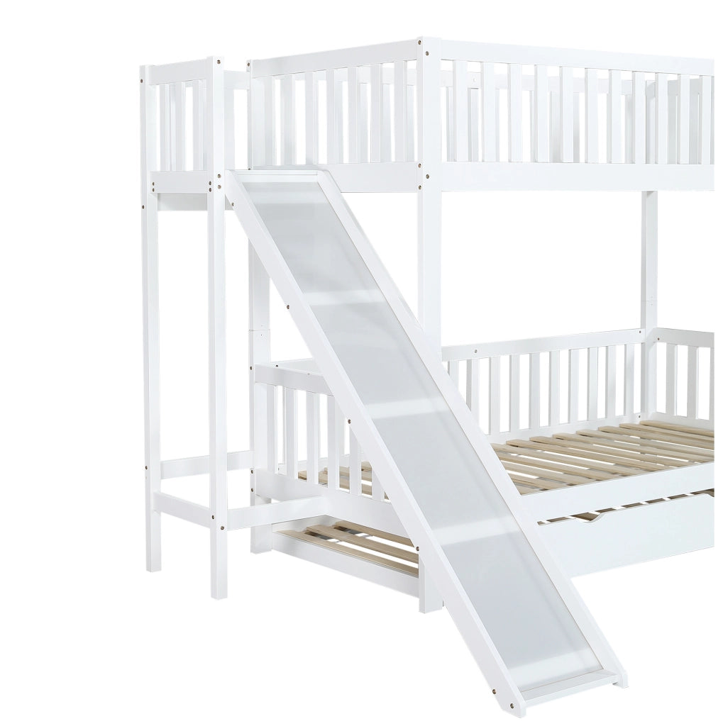 Letto a castello 90x200 cm con letto estraibile e rutsche in legno e MDF bianco