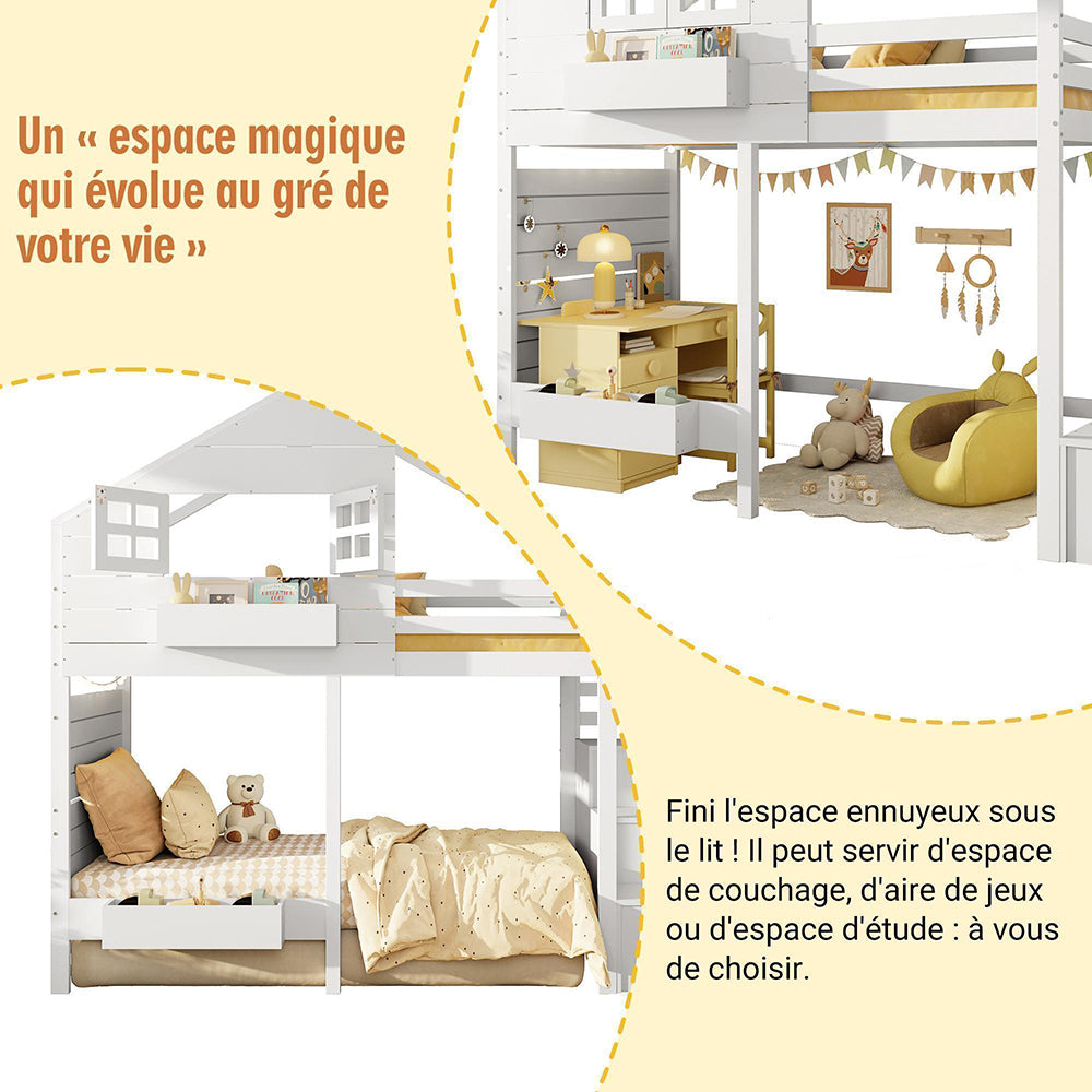 Letto mezzanino-Xylo-90x200cm barriera sicurezza scala legno massiccio