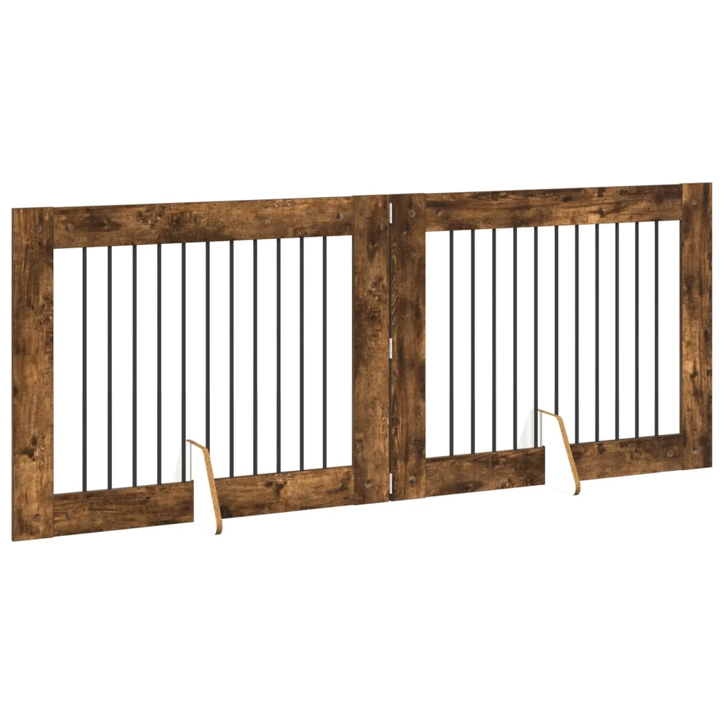 Cancello per cani pieghevole con supporti 2 pz Rovere Fumo 892057