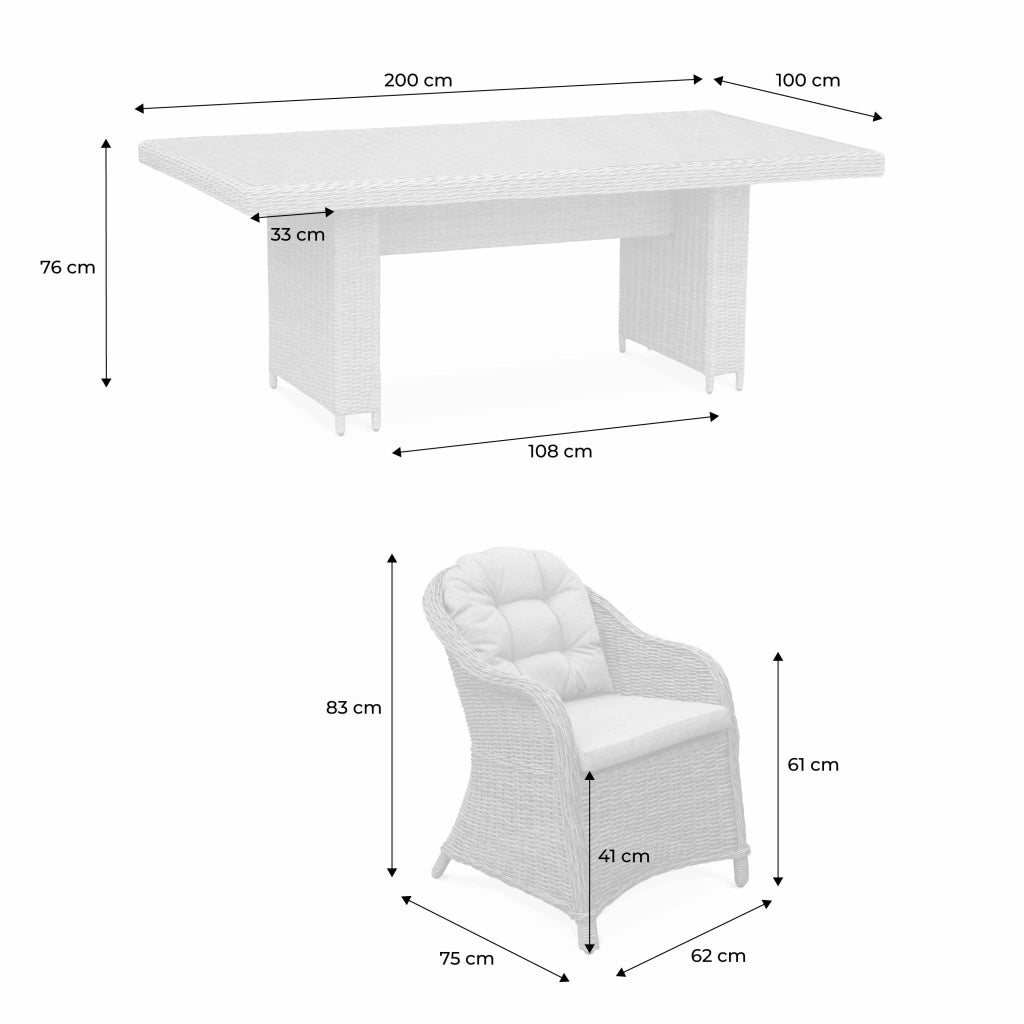 Set tavolo da giardino in resina arrotondata con 6 poltrone, grigio