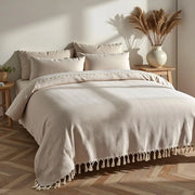 Bedsprei 220x240 cm Tulum XXL | 100% Cotone | Oeko-Tex | Zomerdeken - Deken in cotone per letto, divano e poltrona | Dimensioni extra grandi (Sepia, 220 x 240 cm)