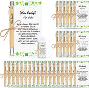 Set di penne in legno con incisione per 30 pezzi - con bustine in organza e cartoline ispiratrici - con confezione elegante - ideale per colleghi