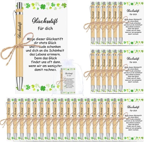 Set di penne in legno con incisione per 30 pezzi - con bustine in organza e cartoline ispiratrici - con confezione elegante - ideale per colleghi