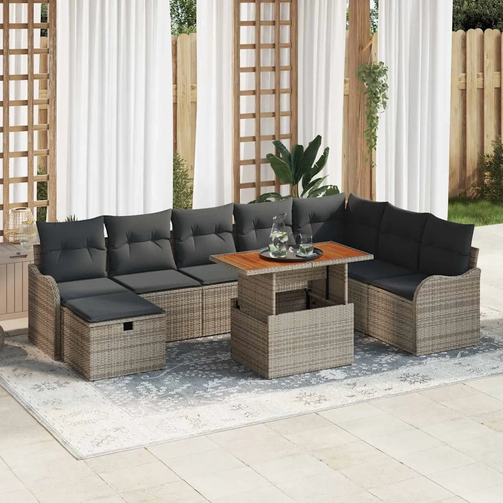 Set Divano da Giardino 9 pcs Grigio polyrattan