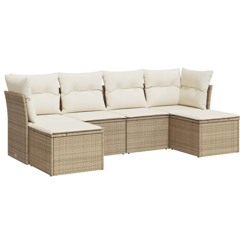 Set Divano da Giardino 6 pz con Cuscini Beige in Polyrattan 3249847