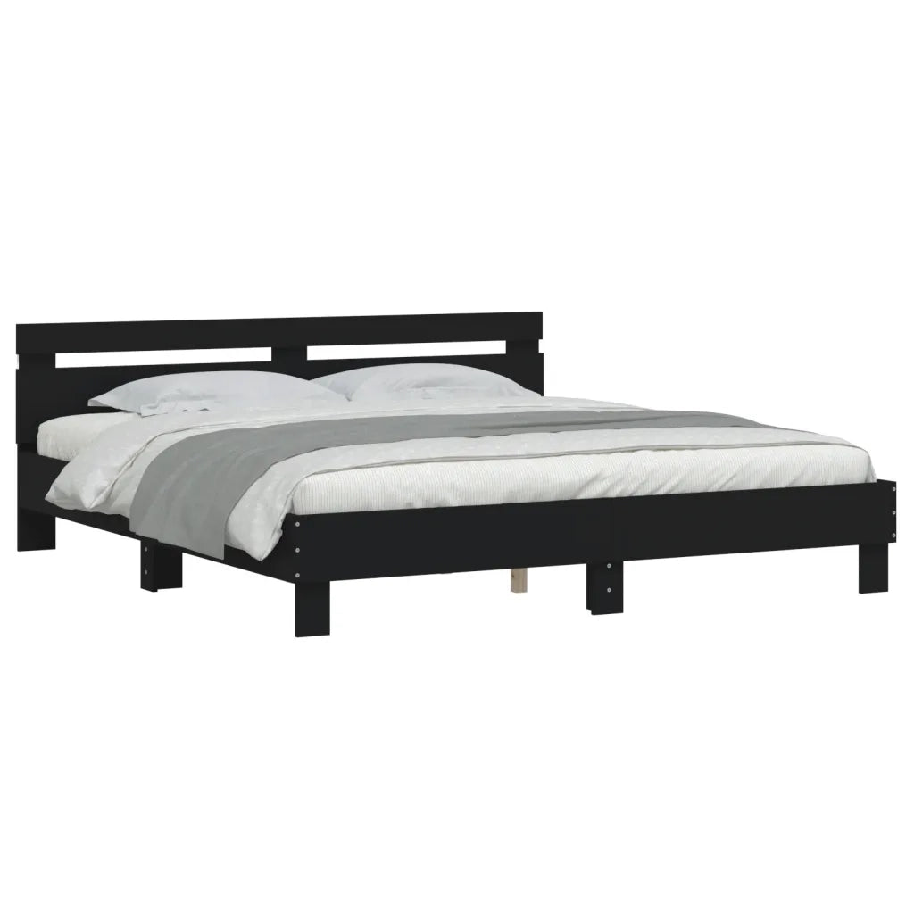 Giroletto con Testiera e LED-Struttura Letto con testiera Nero 180x200 cm 306051