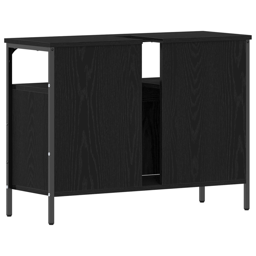 Mobiletto da Bagno  Nero Rovere 80x30x60 cm Legno Ingegnerizzato