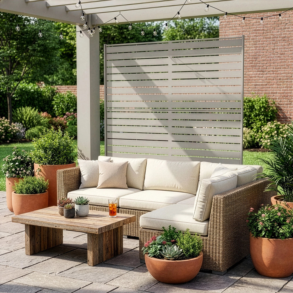 Pannello Divisorio Nodepp da Esterno in Acciaio Zincato 180x120 cm Beige Aglio casa.pro