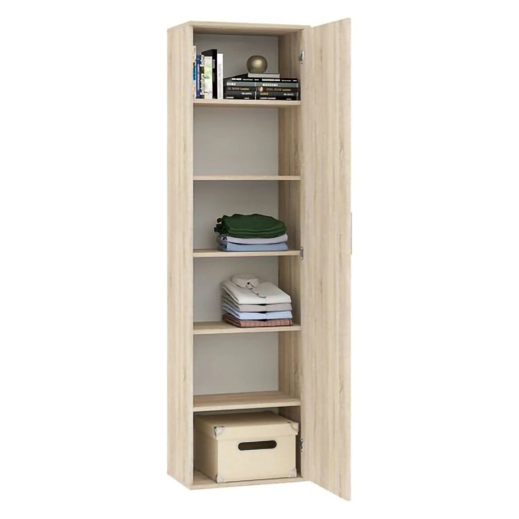 Lerosota, Armadio Multiuso 1 Anta 5 Ripiani, 50x185h cm Marrone Rovere