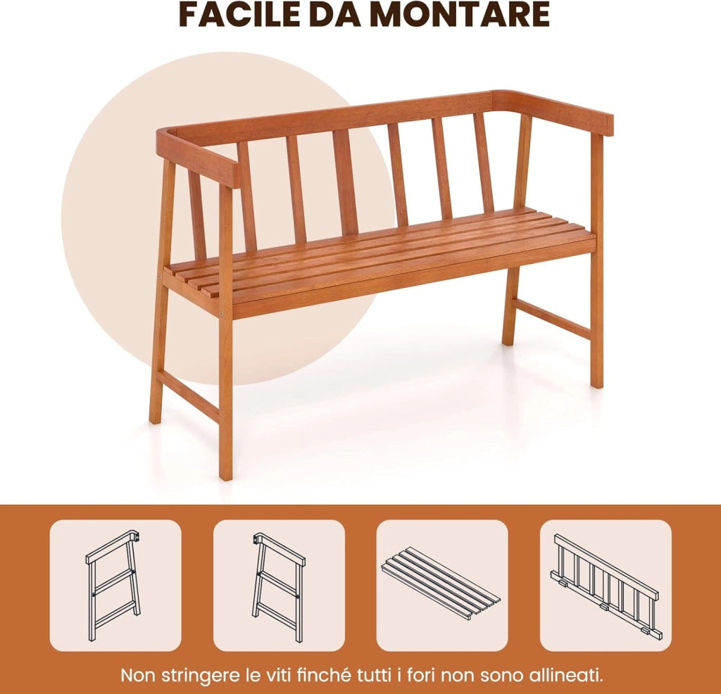 Panchina da Esterno in Legno di Acacia, Panchina da Giardino 2 Posti con Schienale, Braccioli e Seduta a Doghe, Panca per Balcone, Giardino e Parco, 110 x 46 x 72 cm, Portata 360 kg
